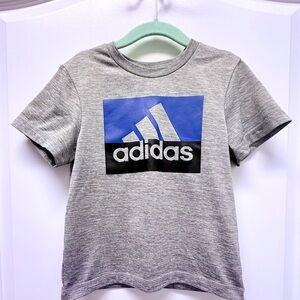 Adidas Kids Gray Tee with Blue and Black Logo